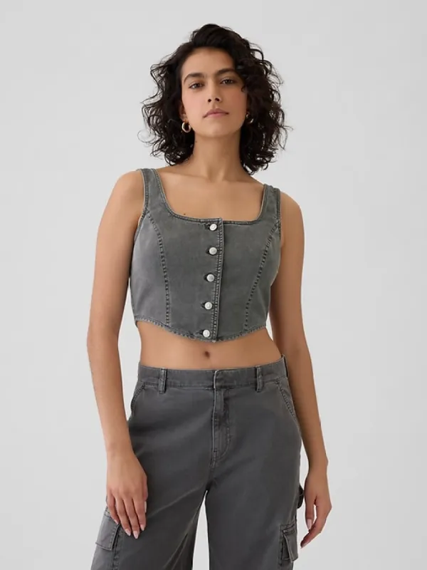Structured Twill Cropped Corset Tank sold by GAP