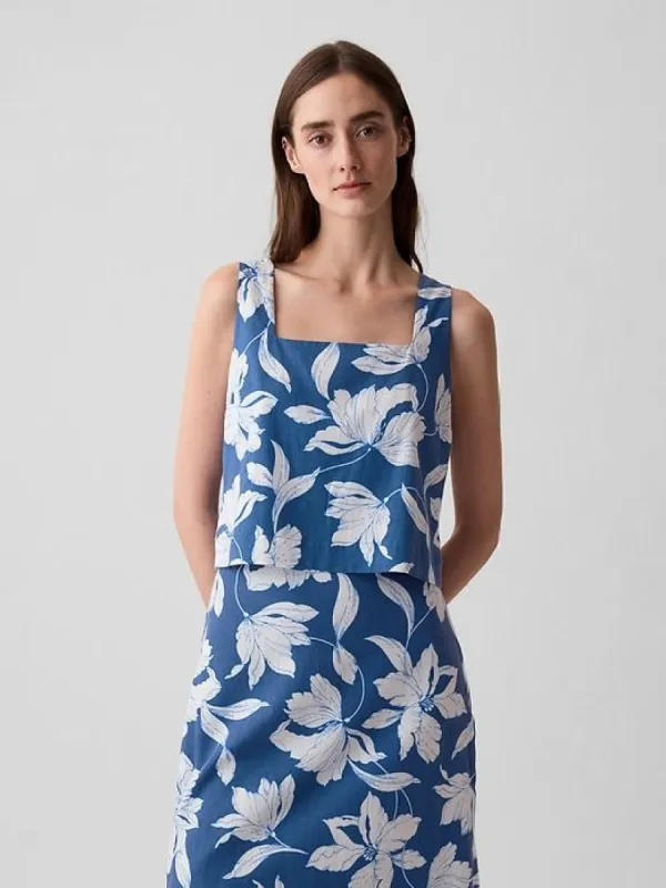 Linen-Blend Button-Back Cropped Tank Top sold by GAP
