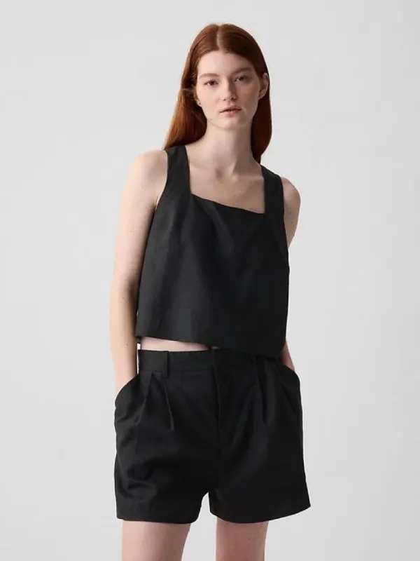 Linen-Blend Button-Back Cropped Tank Top sold by GAP