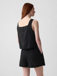 Linen-Blend Button-Back Cropped Tank Top sold by GAP