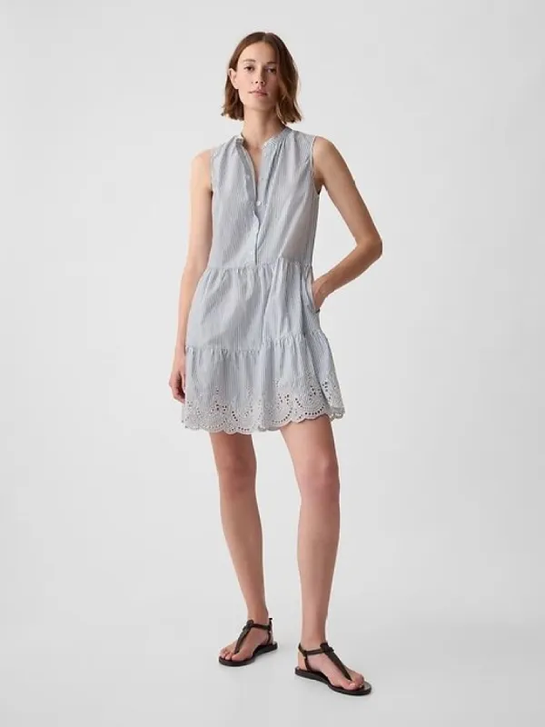 Linen-Blend Eyelet Mini Shirtdress sold by GAP