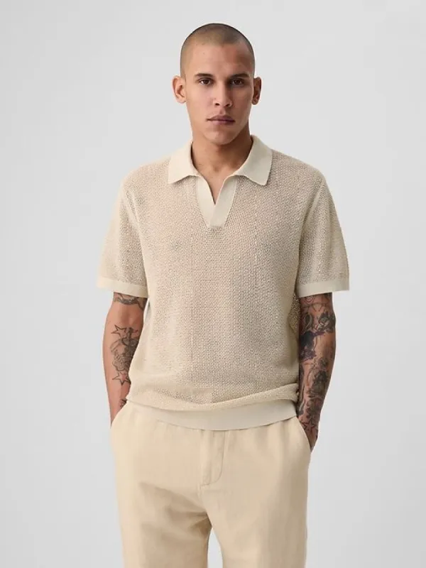 Linen-Blend Textured Polo Shirt sold by GAP