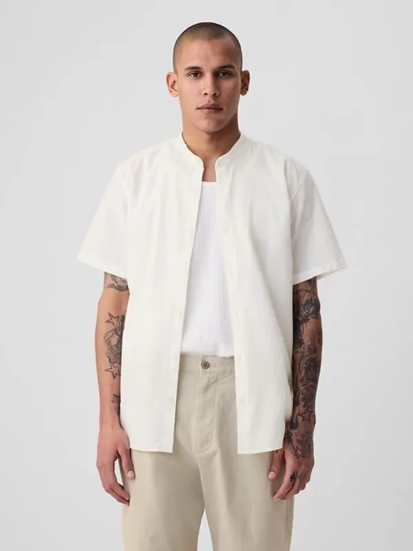 Linen-Cotton Collarless Shirt sold by GAP