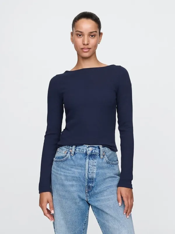 Modern Rib Cropped Boatneck T-Shirt sold by GAP