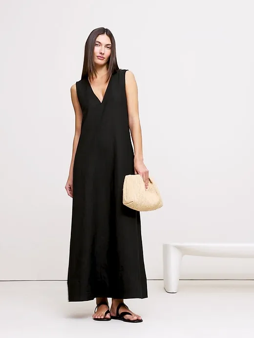 Linen V-Neck Maxi Dress sold by Banana Republic product image thumbnail 4