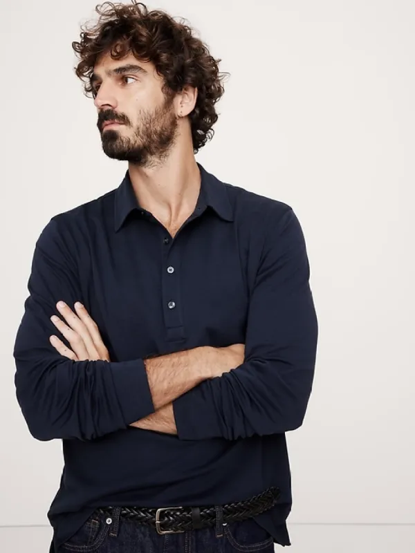 Luxury-Touch Long-Sleeve Polo sold by Banana Republic