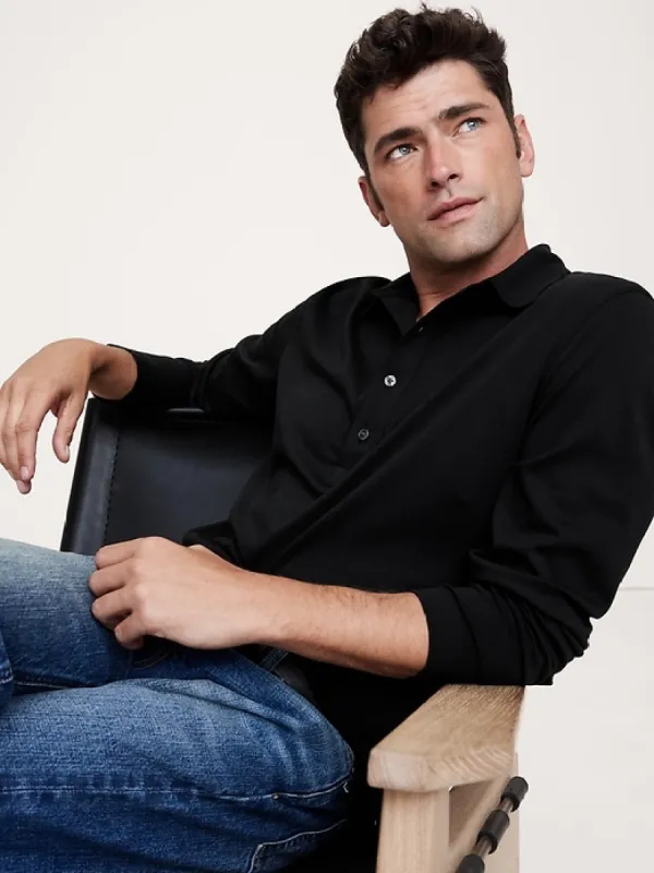 Luxury-Touch Long-Sleeve Polo sold by Banana Republic
