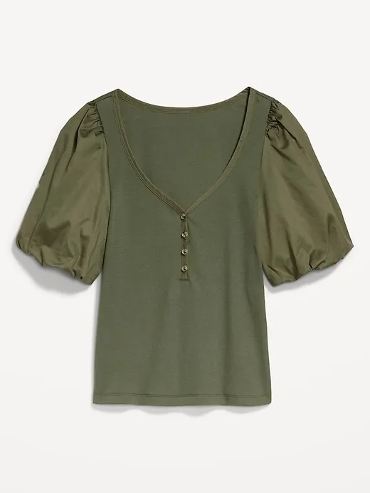 Puff-Sleeve Mixed Fabric Top sold by GAP product image thumbnail 4