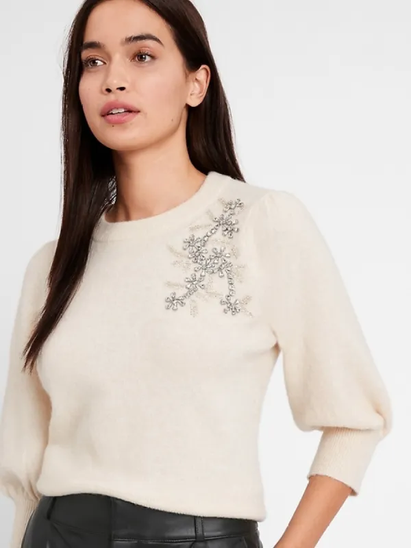 Embellished Puff-Sleeve Sweater sold by Banana Republic