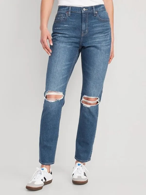 Mid-Rise Boyfriend Straight Ripped Jeans for Women made by Old Navy