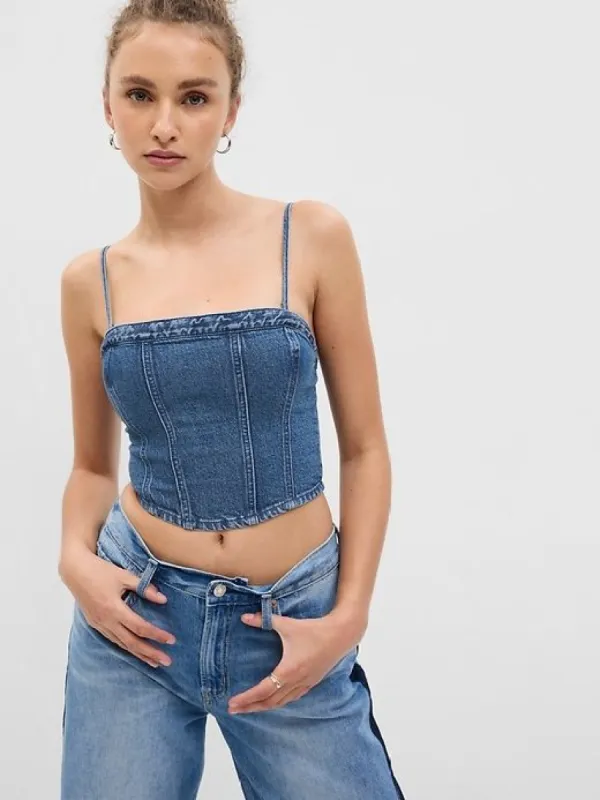 PROJECT GAP Denim Corset Top with Washwell sold by GAP