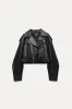 Zara - Leather Effect Cropped Biker Jacket In Black - Xl - Woman sold by Zara