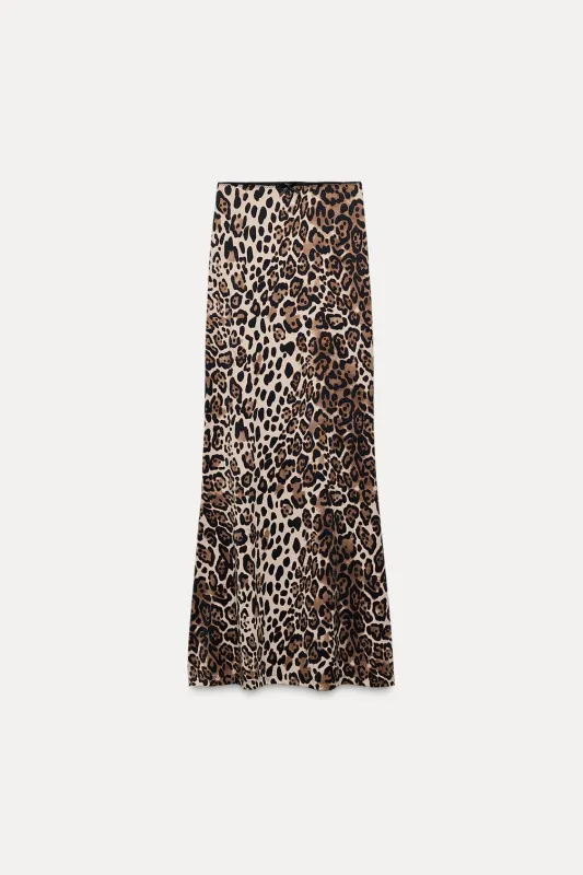 Zara - Long Polyamide Blend Animal Print Skirt In Leopard - M - Woman sold by Zara