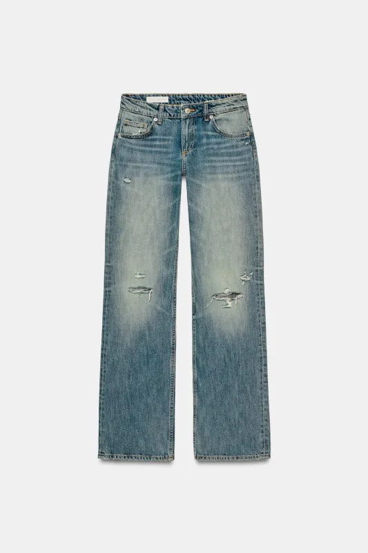 Zara - Trf Wide Leg Low Rise Jeans - Blue / Green - 25 (Ca 0) - Woman sold by Zara