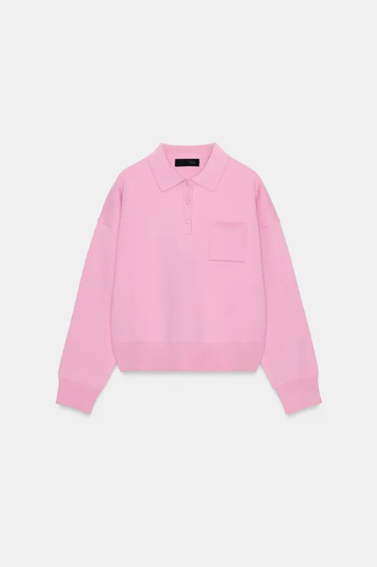 Zara - Pocket Knit Polo Shirt - Pastel Pink - M - Woman made by Zara
