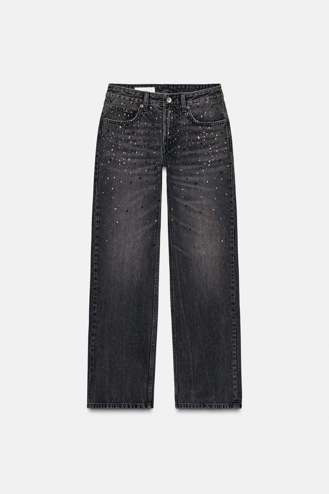 Zara - Trf Low Rise Rhinestone Straight Leg Jeans - Black - 28 (Us 6) - Woman sold by Zara