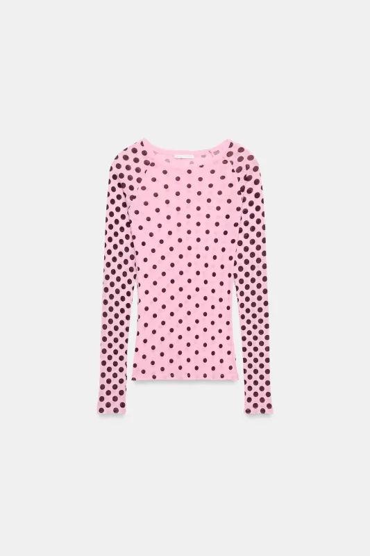 Zara - Supima® Long Sleeve Polka Dot T-Shirt - Pink - M - Woman made by Zara