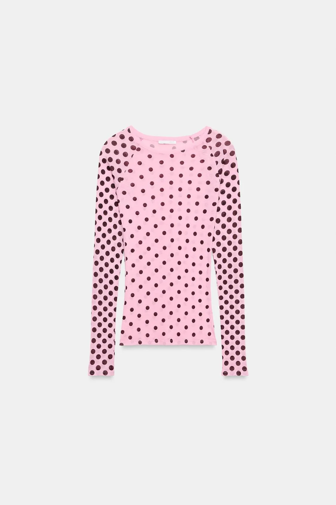 Zara - Supima® Long Sleeve Polka Dot T-Shirt - Pink - M - Woman sold by Zara