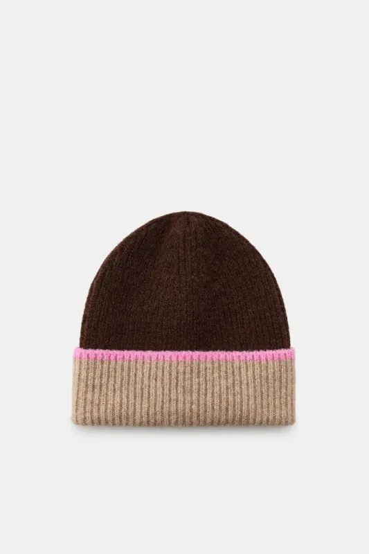Zara - Contrast Cuff Beanie Hat - Brown - M - Woman made by Zara