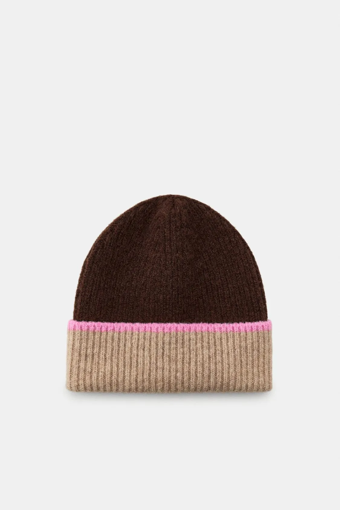 Zara - Contrast Cuff Beanie Hat - Brown - M - Woman sold by Zara