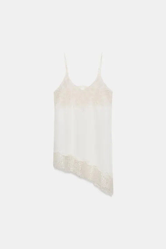 Zara - Zw Collection Lace-Trimmed Camisole Top - White - S - Woman made by Zara