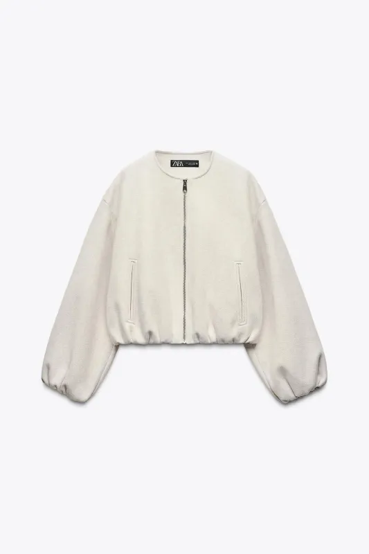 Zara - Soft Bomber Jacket - Ecru - Xl - Woman made by Zara