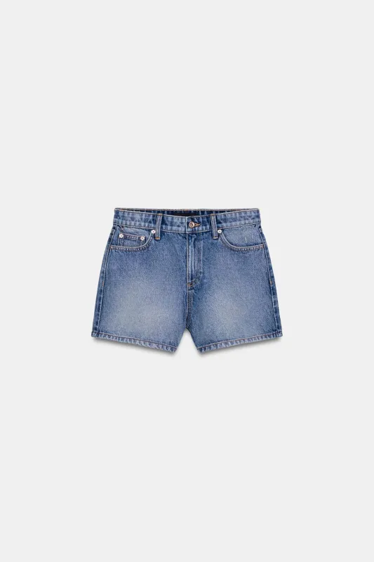 Zara - Z1975 Mom Fit Mid-Rise Shorts - Light Blue - 26 (Us 2) - Woman made by Zara