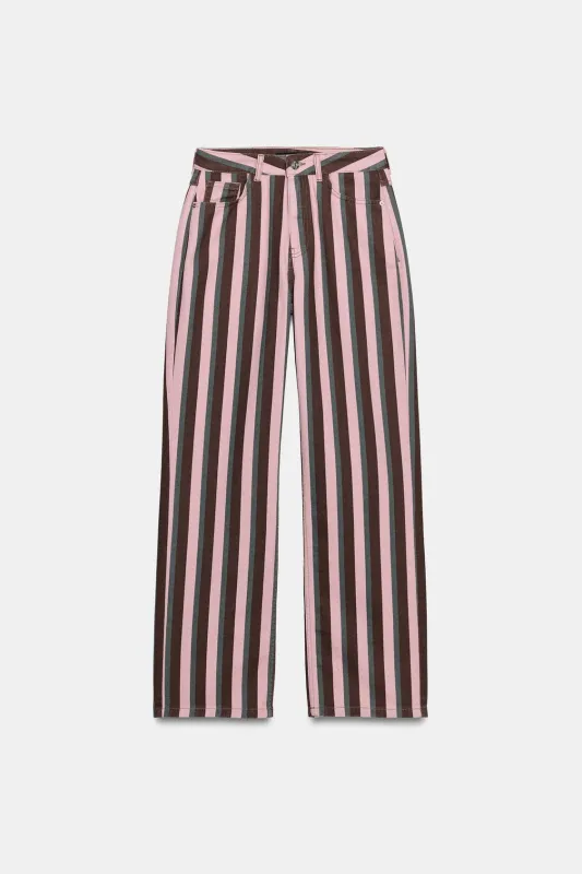 Zara - Z1975 Straight Striped Mid-Rise Jeans - Striped - 12 - Woman made by Zara