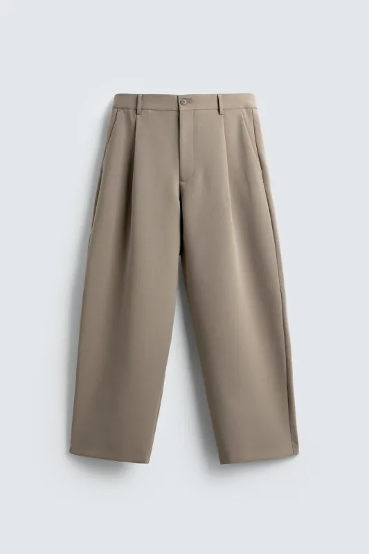 Zara - Pleated Relaxed Fit Pants - Light Tan - 31 (Us 31) - Man made by Zara