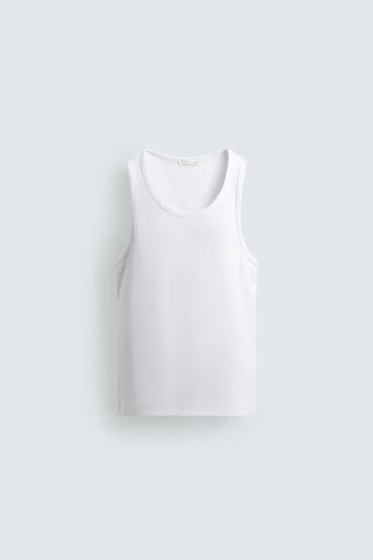 Zara - Basic Geripptes Tanktop - Weiß - Xl - Herren made by Zara