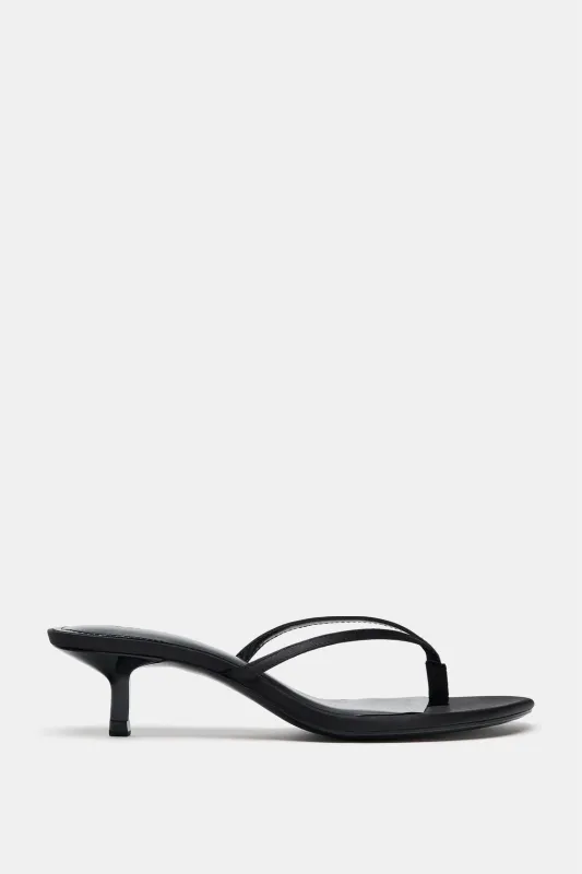 Zara - Satin Kitten Heel Sandals - Black - 9 - Woman made by Zara