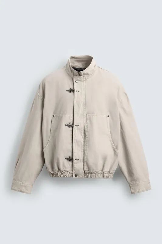Zara - Cropped Fit Jacket With Fireman Clasp - Ecru - S - Man made by Zara