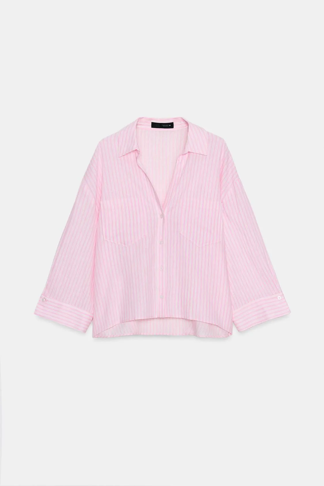 Zara - Flowy Linen Blend Shirt - Pink / White - Xs - Woman sold by Zara