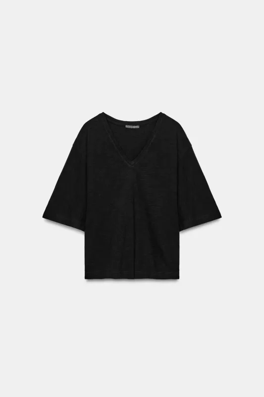 Zara - V-Neck T-Shirt - White - M - Woman made by Zara