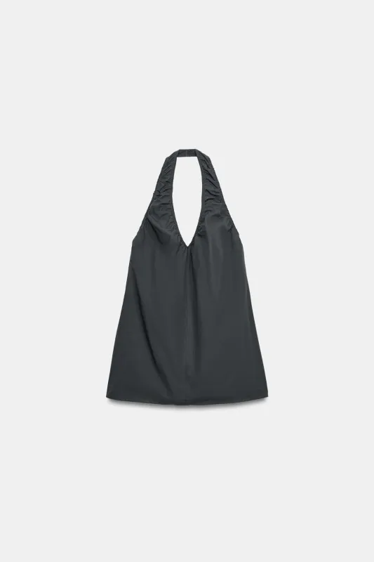 Zara - Mini Halter Ruched Dress - Dark Anthracite - L - Woman made by Zara
