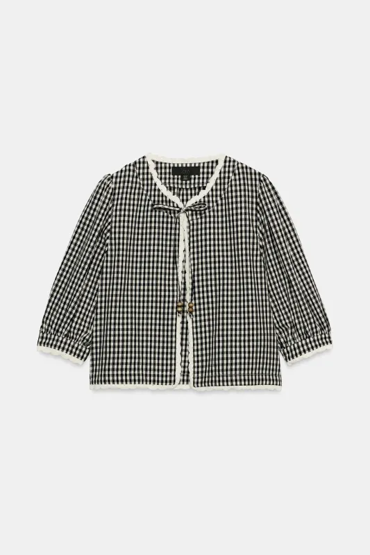 Zara - Crochet Gingham Check Jacket - Black / White - M - Woman made by Zara