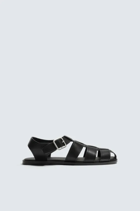Zara - Buckled Fisherman Sandals - Black - 11 (Ca 11) - Man made by Zara