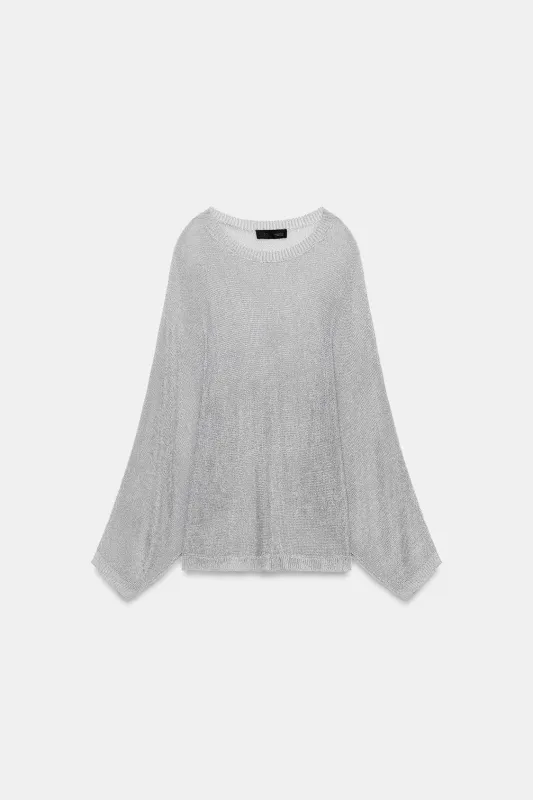 Zara - Metallic Thread Knit Jumper - Silver - L - Woman made by Zara
