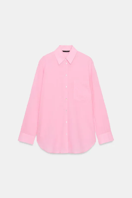 Zara - Oversized Cotton Shirt - Pale Pink - M - Woman made by Zara