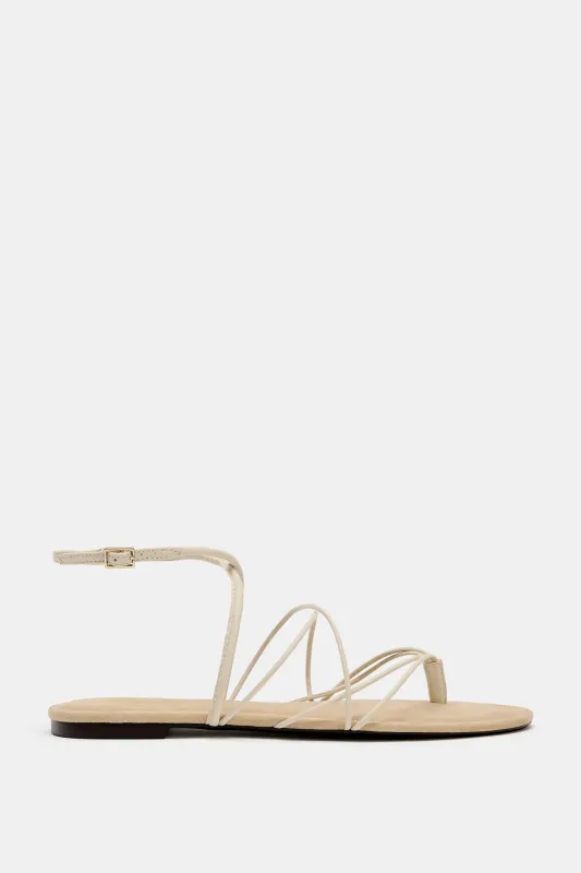 Zara - Strappy Leather Flat Sandals - Off White - 6 - Woman made by Zara
