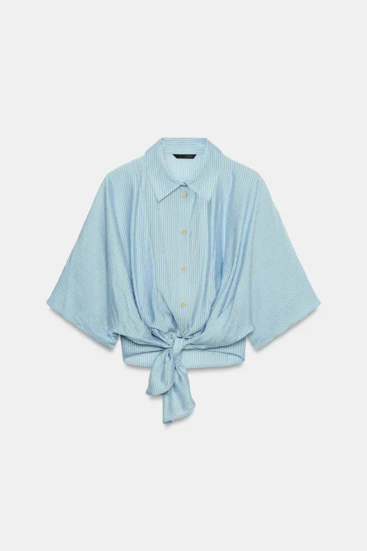 Zara - Knotted Striped Shirt - Red Stripe - S - Woman made by Zara