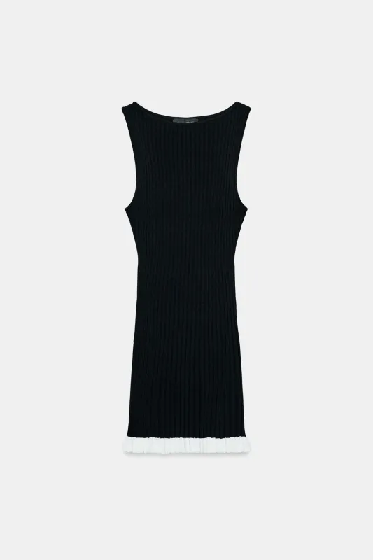 Zara - Short Ribbed Knit Dress - Black - S - Woman made by Zara