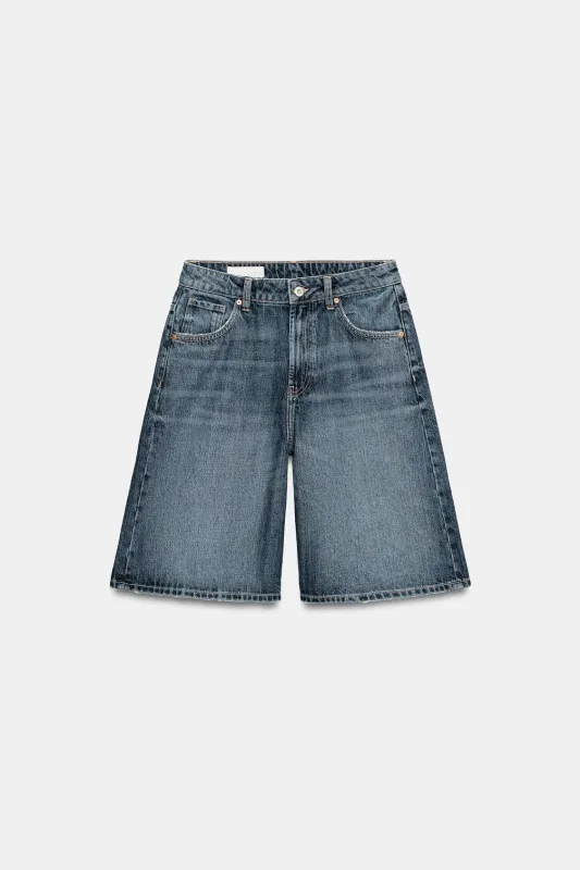 Zara - Trf Mid-Rise Baggy Denim Shorts - Blue - 31 (Ca 12) - Woman made by Zara