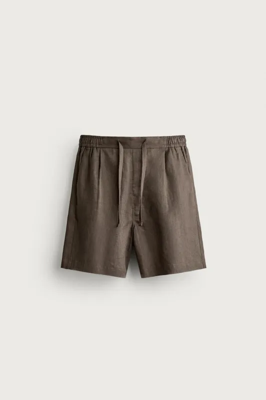 Zara - 100% Linen Relaxed Fit Shorts - Light Beige - S - Man made by Zara