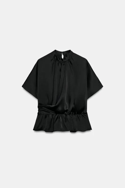 Zara - Draped Satin Blouse - Black - Xl - Woman made by Zara