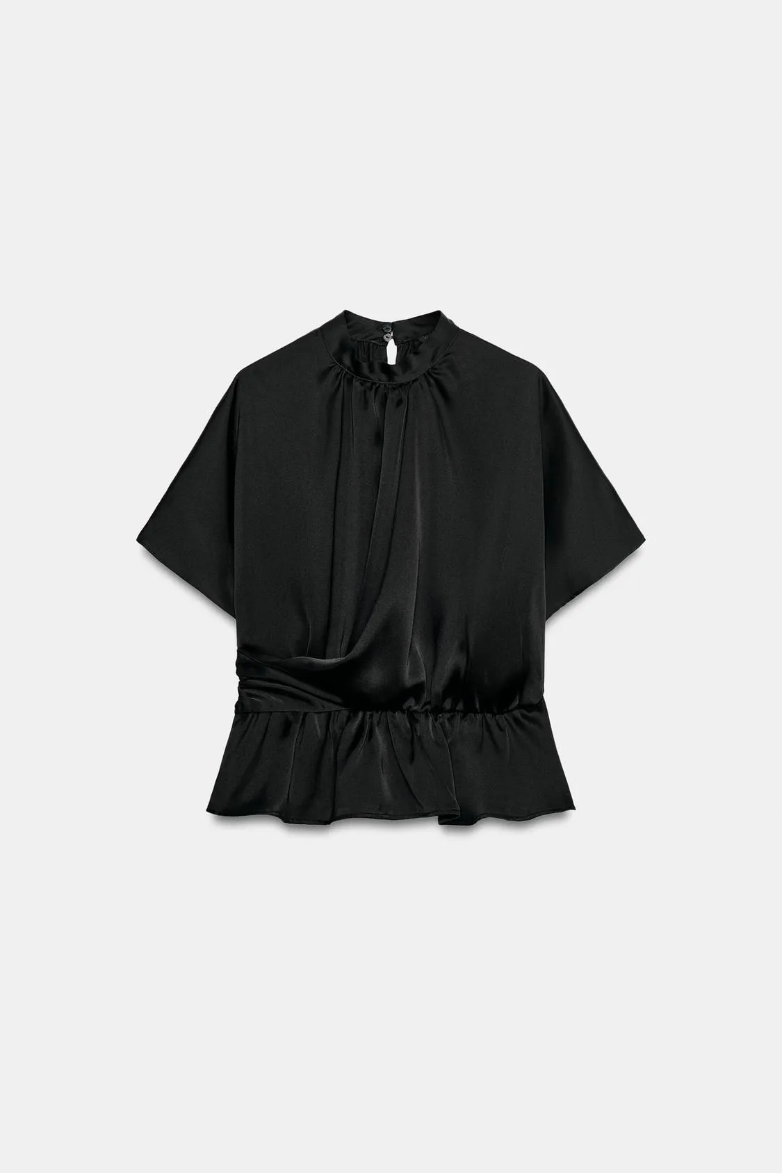 Zara - Draped Satin Blouse - Black - M - Woman sold by Zara