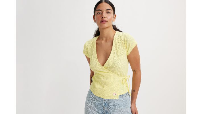 Dry Goods Pointelle Wrap Top made by Levi's