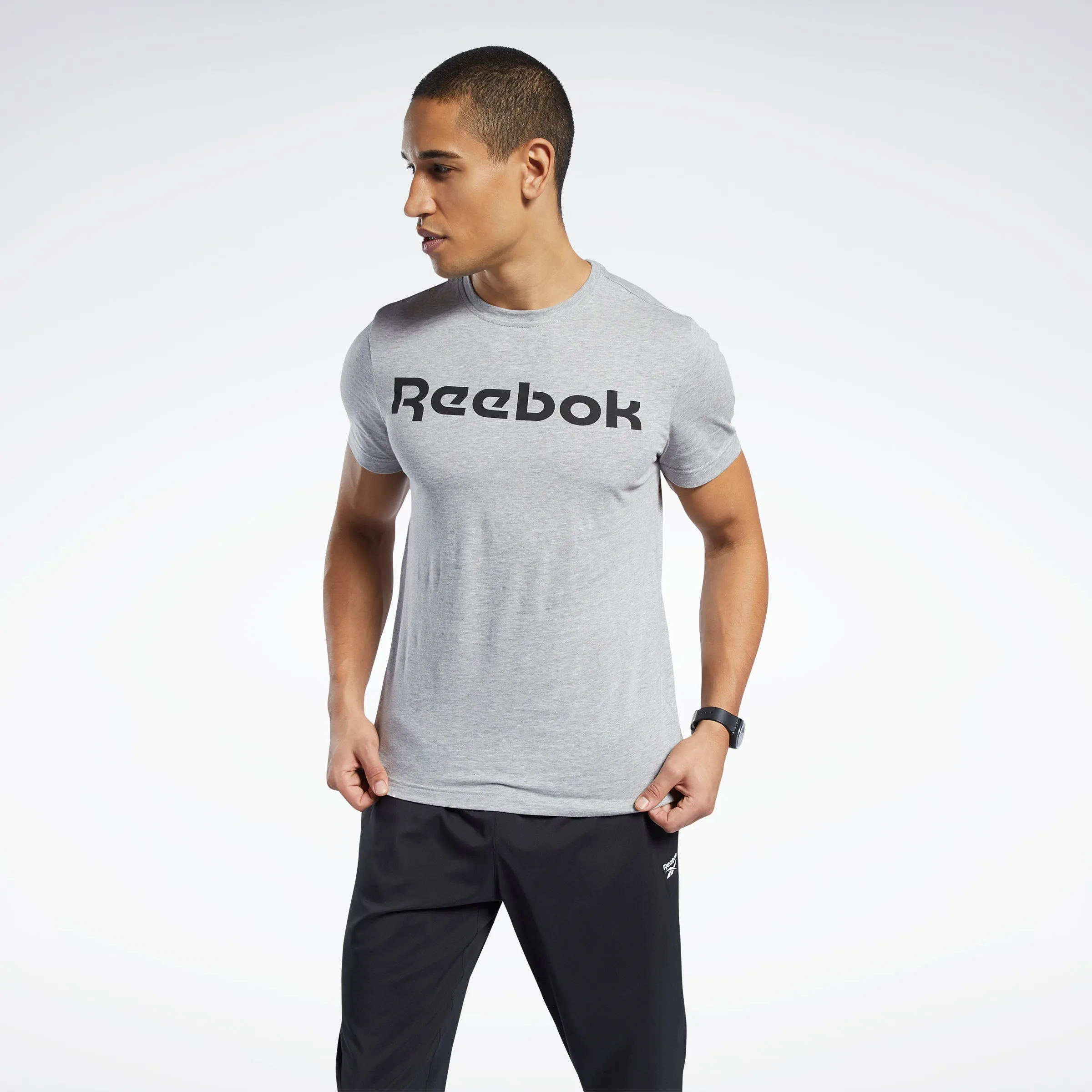 Reebok Apparel Men Graphic Series Linear Logo Tee Mgreyh sold by Reebok