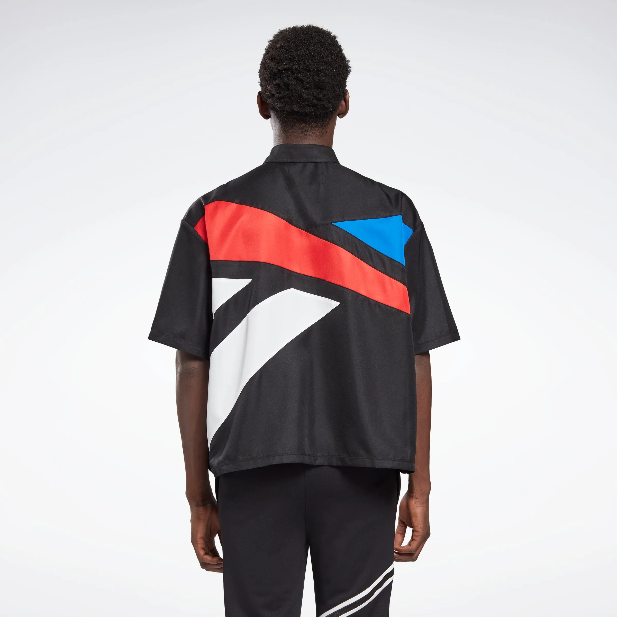 Reebok Apparel Men Reebok By Pyer Moss Short Sleeve Cropped Button-Down Shirt Black sold by Reebok product image thumbnail 3