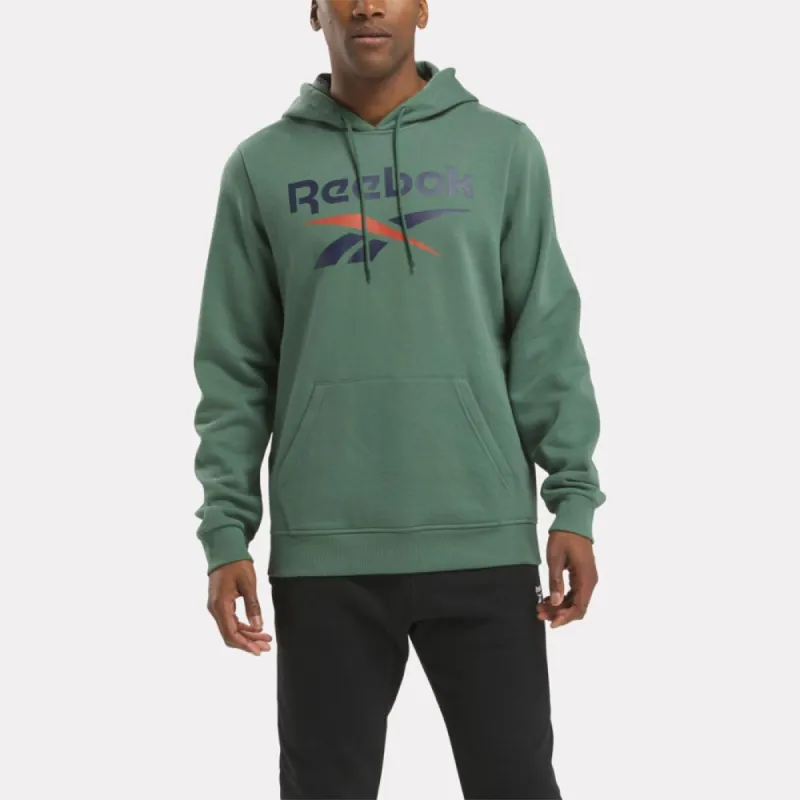 Reebok Apparel Men Reebok Identity Fleece Stacked Logo Pullover Hoodie ESCAPE GREEN sold by Reebok